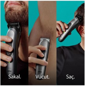 Resim Braun Series 7 MGK7420 Hepsi Bir Arada Tıraş Makinesi, Gri Renkli Kablosuz Kullanım Ve Hızlı Şarj 