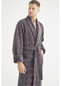 Resim Jakarlı %100 Cotton Erkek Bornozu Antrasit 