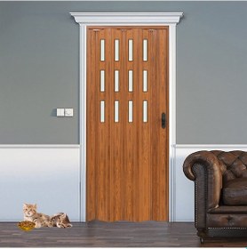 Resim Faran Dekorasyon 87 x 215 Ceviz Renk Camlı Pvc Akordiyon Katlanır Kapı - FRNAKMODEL-80 