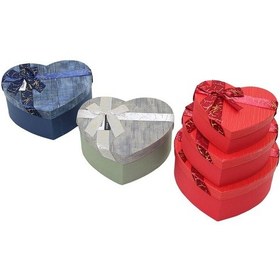 Resim 3pcs Kalp Çizgili Mix Renkli - Kabartma Desen Karton Hediye Kutusu Kurdelalı 22x20-19x17-16x14cm 4741 