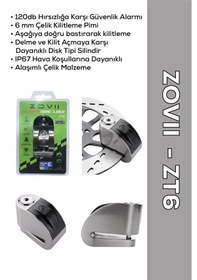 Resim Zt6 Gri 120 Db Alarmlı Motosiklet Disk Kilidi Ip67, Su Geçirmez, Çelik Güvenlik Kilidi Disk Kilidi 