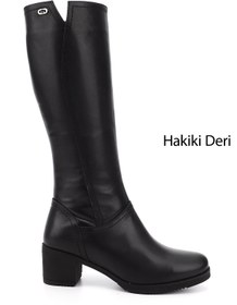 Resim GÖNDERİ(R) Kadın / Kız Siyah Fermuarlı Kalın Topuklu Hakiki Deri Çizme 
