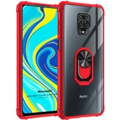 Resim Xiaomi Redmi Note 9 Pro Kılıf Grande Clear Ring Holder Kırmızı Microsonic