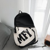 Resim 1 adet Trendy Mektup Baskı Büyük Kapasiteli Sırt Çantası - Dayanıklı Naylon, Ayarlanabilir Omuz Askıları, Katlanabilir Tasarım, Seyahat ve Günlük Kullanım için - Şık Siyah ve Beyaz Çift Omuz Çantası, Ön Fermuar Cebi, Sırt Çantası 