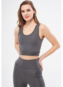Resim Halter Yaka Spor Sütyeni Crop Top Füme 