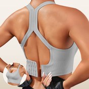 Resim 1 adet Kadın Spor Sütyeni Çıkarılabilir Pedlerle - Nefes Alabilir, Kaymaz Spor Yoga Yeleği, Örme Naylon Kumaş, Tellersiz, Düz Renk, Yetişkin Atletik Tank Üstü 