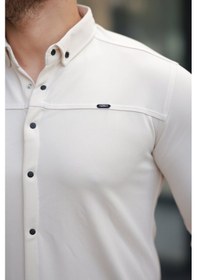 Resim Erkek Çıtçıt Düğmeli Dikiş Detaylı Uzun Kollu Gömlek Beyaz 