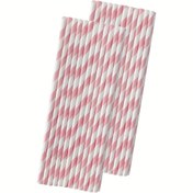 Resim 25 adet açık pembe çizgili kağıt pipet, parti ve içki için şık pipetler 
