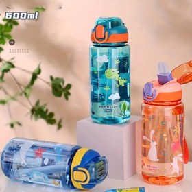 Resim 1 adet 600ml/20.29oz Karikatür Şeffaf Plastik Spor Su Şişesi, Dış Mekan Sporları Koşu Fitness için Sevimli Sızdırmaz Su Bardağı ile Zıplayan Kapak 