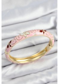 Resim Mey İthalat Mineli Pirinç Pembe Çiçek Motifli Gold Kadın Kelepçe Çok Renkli 