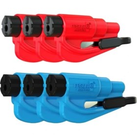 Resim Resqme 6'lı Aile Paketi, Orijinal Acil Durum Anahtarlığı, Araç Kaçış Aracı, 2'si 1 Arada Emniyet Kemeri Kesici ve Pencere Kırıcı, Abd'de Üretilmiştir, Kırmızı, Mavi 