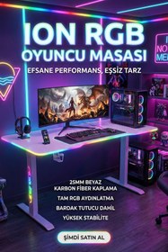 Resim Karr Gaming Ion 25mm Rgb Aydınlatmalı Oyuncu Masası | Beyaz Karbon Fiber Kaplama 