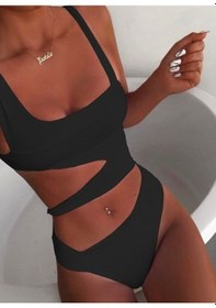 Resim Özel Tasarım Desketksiz Kaplı Siyah Bikini Takım (551649131) 