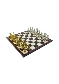 Resim Gifthome Battal Boy Metal Roma Satranç Takımı Parlak Ve Katlanır Ceviz Desenli Mdf Satranç Tahtası 43x43 Cm. 