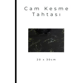 Resim Cam Kesme Tahtası* Mutfak Tahtası Kare 20X30CM Mermer Siyah Altın Görünümlü 