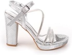 Resim 4752 Kadın 10,5 Cm Topuk Platform Taşlı Abiye Sandalet Gümüş 36 