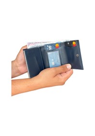 Resim Premium Serisi Özel Kutulu Lüks Deri Mekanizmalı Cüzdan Kemer Kartlık Ve Bileklik Erkek Seti Lacivert 