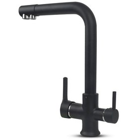 Resim Su Arıtma Cihazı İçin 3 Yollu Oval L Borulu Siyah Musluk 