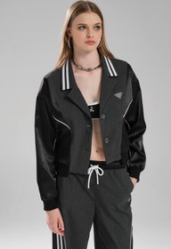 Resim tw3 Kadın Şerit Detaylı Saten Kumaş Garnili Tasarım Blazer Ceket 