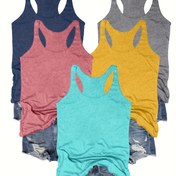Resim 5 Adet Kadın Kolsuz Atlet - Yumuşak Rayon-Spandeks-Polyester Karışımı, Esnek Yuvarlak Yaka Yazlık Üstler, Makinede Yıkanabilir Hafif 180gsm Kumaş, Günlük Giyim için 5 Renk Seçeneği 
