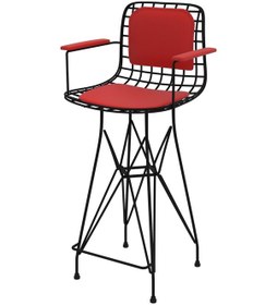 Resim Knsz orta boy tel bar sandalyesi 1 li mağrur syhkrm kolçaklı sırt minderli 65 cm oturma yüksekliği mutfak bahçe cafe ofis 