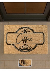 Resim Kaffee 40x60 Cm, Kafe Kapı Önü Koko Paspası Coffee House Tasarımı, Kaymaz Taban Açık Kahverengi 
