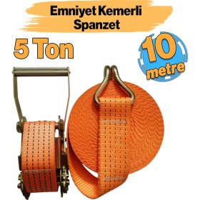 Resim Cırcırlı Gırgır Spanzet Yük Gerdirme Halatı Eşya Sabitleme Sapan 5 Ton 10 Metre Emniyet Kemerli 