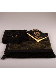 Resim Şal + Seccade + Tesbih + Yasin Hediye Seti Çanta Boy, Elifvav, Raşel Cilt, Siyah 