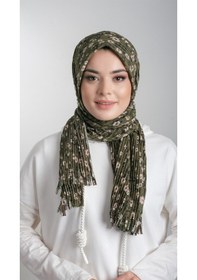 Resim Hürrem Bone Haki Pratik Hazır Geçmeli Tesettür Eşarp Kesik Elyaf Piliseli Çiç (553630037) Haki 