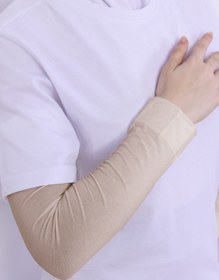 Resim Loggia Likralı Penye Kolluk Açık Bej - Pratik Kadın Tesettür Düz Namaz Kolluğu 1 Çift 40cm Viskon Hijab 