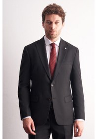 Resim İmza Siyah Kırlangıç Yaka Çizgili Desen Slim Fit 6 Drop Takım Elbise 1001255166 Siyah 