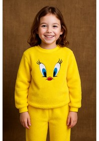 Resim Sarı Civciv Nakışlı Welsoft Peluş Pijama Takımı Sarı 