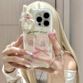 Resim Kristal Şeffaf Beyaz Işık Aşk Kelebek Tavşan Kedi Telefon Kılıfı ve Peluş Fiyonklu Tavşan Bebeği için iPhone 11 12 13 14 15 16 promax 