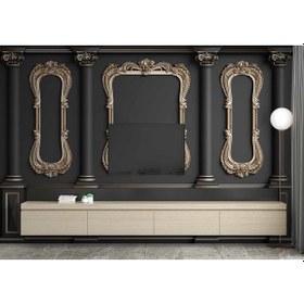 Resim 3d Siyah Sütun Altın Çerçeve Motif Duvar Kağıdı Baskı 1 M² 