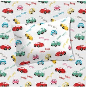 Resim %100 Pamuklu Bebek Lastikli Çarşaf 60x120+20 Bebek Yastık Kılıfı 35x45 Araba Desenli 