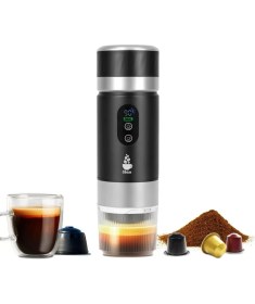 Resim Obiem Obıess Taşınabilir Espresso Kahve Makinesi Siyah Şarjlı Kapsül ve Öğütülmüş Kahve ile Uyumlu V3 