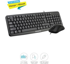 Resim Piranha 2325 Kablolu Q Klavye Mouse Set Ev - Ofis Kullanımı İçin Ergonomik Tasarım Siyah Renk 