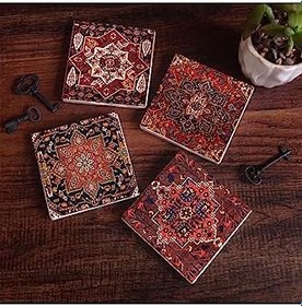 Resim Desen Taş Bardak Altlığı Seti - 4 Parça - Dekoratif, Rustik Mutfak Aksesuarı, 10x10 cm, Kaydırmaz Tabanlı, Şık ve Dayanıklı SC170 