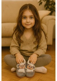 Resim Kuzu Baskılı Cırtlı Kız Çocuk Panduf Gri Gri 