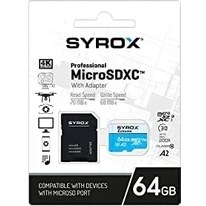 Resim Syrox SYX-MC64 Class 10 Uhs-I U1 A1 Micro Sdxc Hafıza Kartı, Siyah, 64GB 