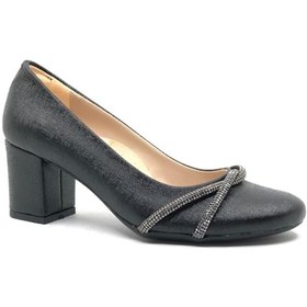 Resim Mehtap Çapraz Taş Detaylı Topuklu Kadın Klasik Ayakkabı Siyah Cild 