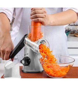 Resim Kırmızı Çevirme Kollu Sebze Doğrayıcı ve Dilimleyici, Pratik ve Kolay Kullanım 