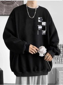 Resim Unisex Bravely Baskılı Oversize Bisiklet Yaka Sweatshirt Siyah Siyah 