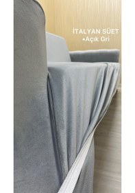 Resim Gri İtalyan Süet Koltuk Örtüsü 3-3-1-1 