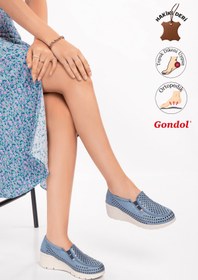 Resim Gondol Hakiki Deri Dolgu Taban Rahat Yazlık Ayakkabı Esfa.4001 