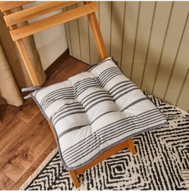Resim Soft Elegant Curves Kalın Çizgili Sandalye Minderi - Ekru / Siyah - 43x43 Cm Çok Renkli 