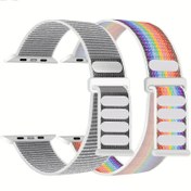 Resim 2 adet Spor Döngü Naylon Bant iWatch Kayışları için 40mm 38mm 41mm 44mm 45mm 42mm 49mm 46mm Kadın Erkekler, Esnek Elastik Örgülü Kayış Yedek Bileklik iWatch SE Ultra 2 Serisi 10 9 8 7 6 5 4 3 2 1 