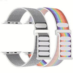 Resim 2 adet Spor Döngü Naylon Bant iWatch Kayışları için 40mm 38mm 41mm 44mm 45mm 42mm 49mm 46mm Kadın Erkekler, Esnek Elastik Örgülü Kayış Yedek Bileklik iWatch SE Ultra 2 Serisi 10 9 8 7 6 5 4 3 2 1 