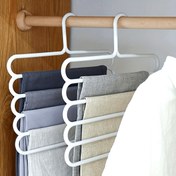 Resim Alan Tasarruflu 5 Katlı Plastik Pantolon Askısı - Pantolonlar, Etekler, Eşarplar için Beyaz Kancalı Dayanıklı Dolap Düzenleyici | Küçük Alanlar İçin Çok Amaçlı Gardırop Depolama, Giysi Organizatörü, Temiz Modern Görünüm, Verimli Mekan Tasarımı, Sağlam Yapı, Ev Organizasyonu, Minimalist Tasarım, Yüksek Kaliteli Malzeme, Apartman Yaşamı 