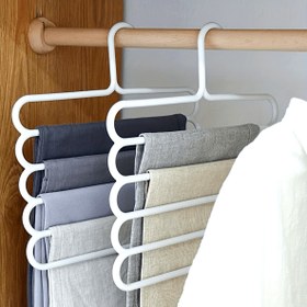 Resim Alan Tasarruflu 5 Katlı Plastik Pantolon Askısı - Pantolonlar, Etekler, Eşarplar için Beyaz Kancalı Dayanıklı Dolap Düzenleyici | Küçük Alanlar İçin Çok Amaçlı Gardırop Depolama, Giysi Organizatörü, Temiz Modern Görünüm, Verimli Mekan Tasarımı, Sağlam Yapı, Ev Organizasyonu, Minimalist Tasarım, Yüksek Kaliteli Malzeme, Apartman Yaşamı 